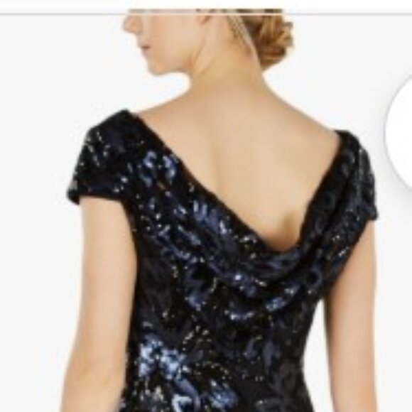 NWT hand-sequined Calvin Klein cowl-back cap sleeve dress, black, size 4 - Picture 2 of 6